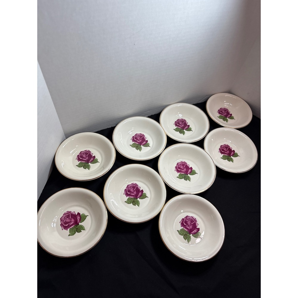 Harker Pottery Co. 22 KT Gold Rose Bowls Dessert Bowls‎ Set of 9 Vintage